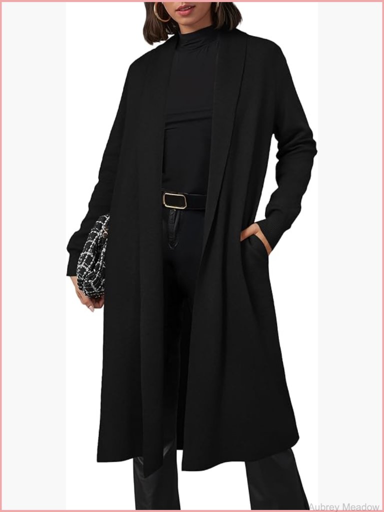Wool Blend Oversized Maxi Cardigan Open Front Long Coat With Pockets